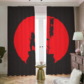 Red Sun Samurai Print Dimout Pencil Pleat Curtains