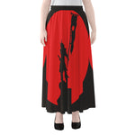 Red Sun Samurai Print Chiffon Maxi Skirt