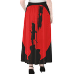Red Sun Samurai Print Chiffon Maxi Skirt