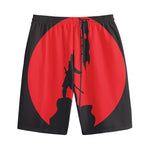 Red Sun Samurai Print Cotton Shorts