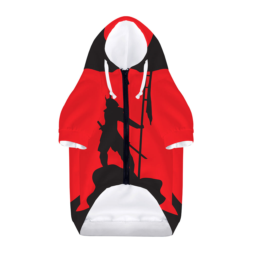 Red Sun Samurai Print Dog Zip Up Hoodie