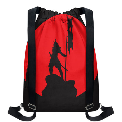 Red Sun Samurai Print Drawstring Backpack