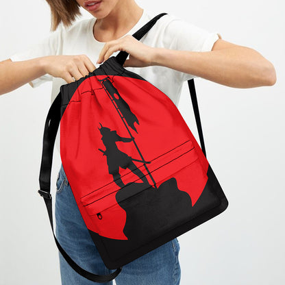 Red Sun Samurai Print Drawstring Backpack