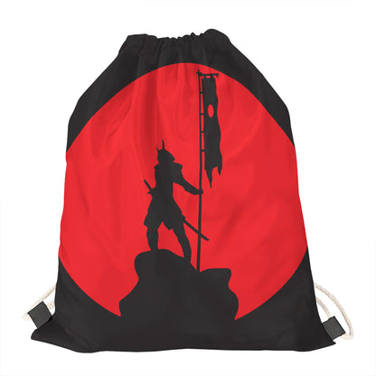 Red Sun Samurai Print Drawstring Bag