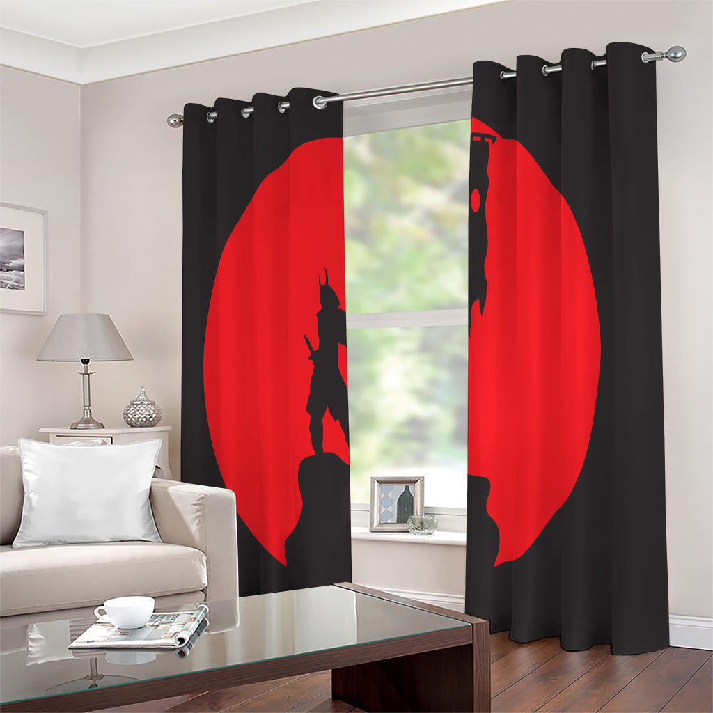 Red Sun Samurai Print Extra Wide Grommet Curtains