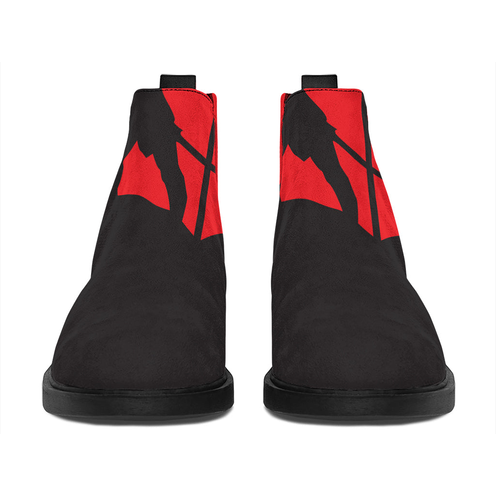 Red Sun Samurai Print Flat Ankle Boots