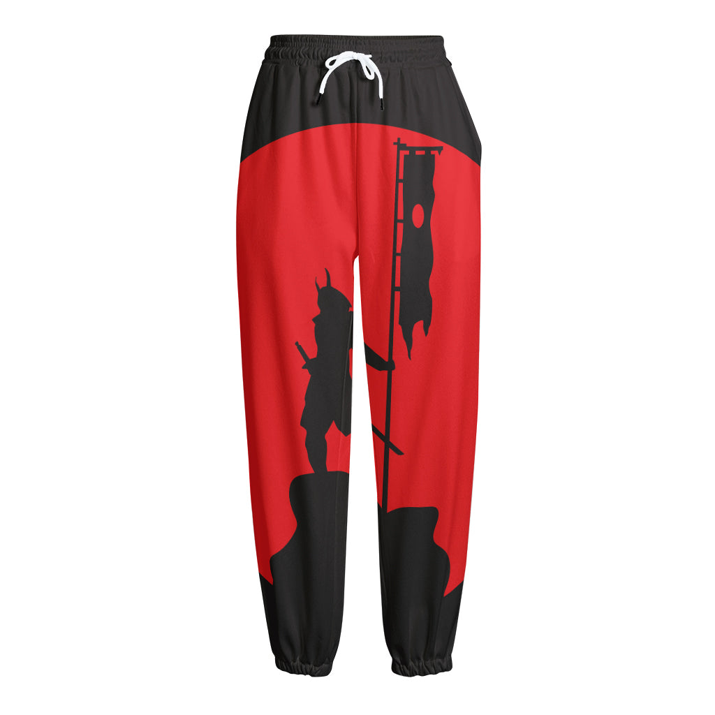 Red Sun Samurai Print Fleece Lined Knit Pants