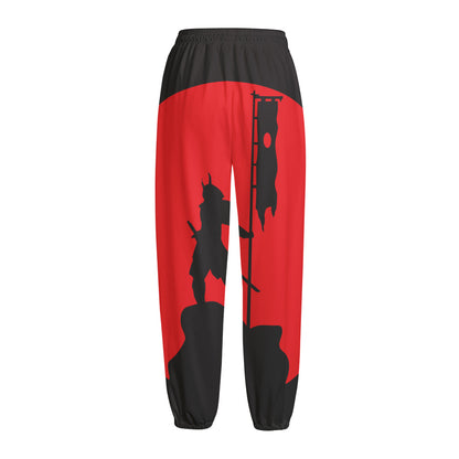 Red Sun Samurai Print Fleece Lined Knit Pants