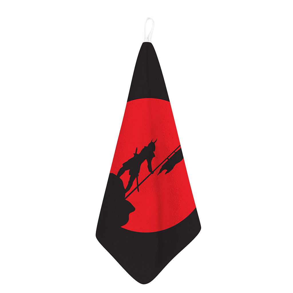 Red Sun Samurai Print Hand Towel