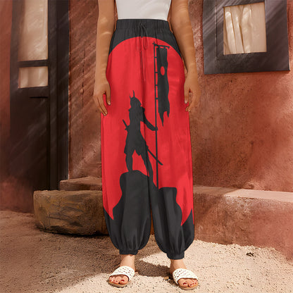 Red Sun Samurai Print Harem Pants