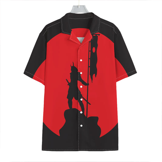 Red Sun Samurai Print Hawaiian Shirt