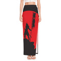 Red Sun Samurai Print High Slit Maxi Skirt