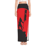 Red Sun Samurai Print High Slit Maxi Skirt