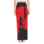 Red Sun Samurai Print High Slit Maxi Skirt