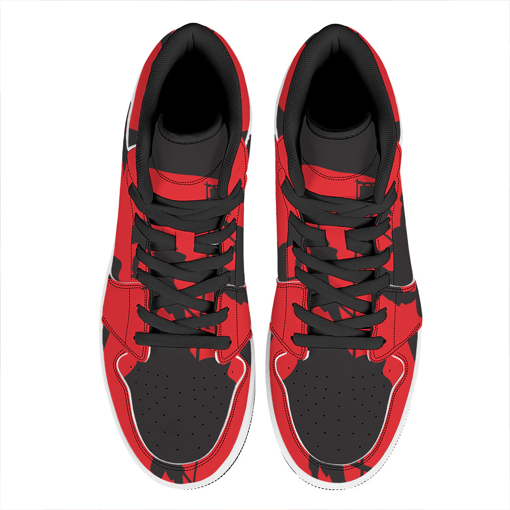Red Sun Samurai Print High Top Leather Sneakers