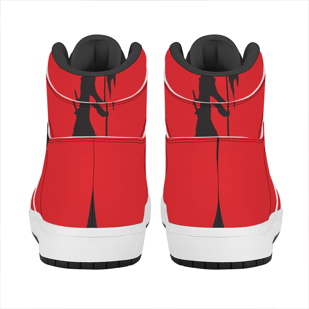 Red Sun Samurai Print High Top Leather Sneakers
