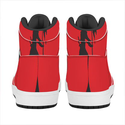 Red Sun Samurai Print High Top Leather Sneakers