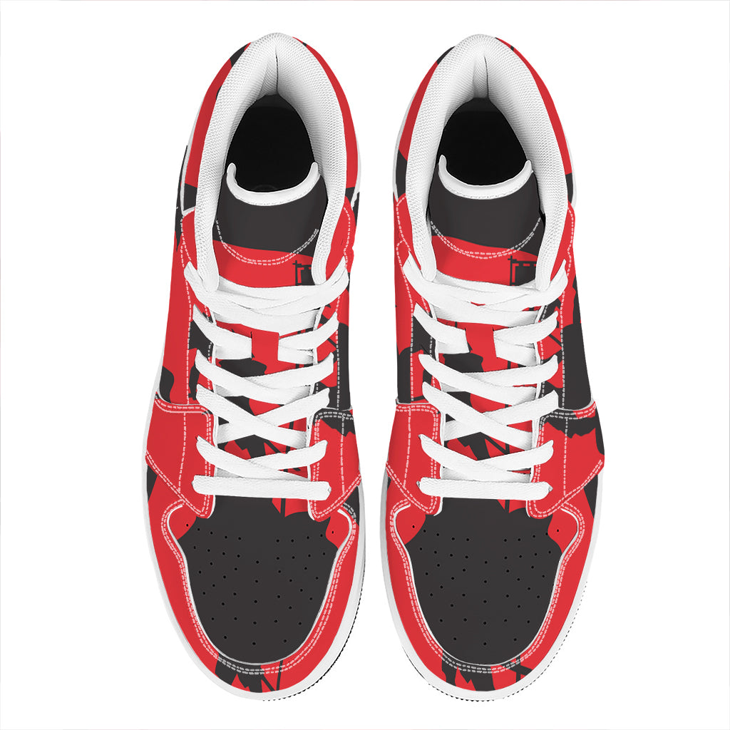 Red Sun Samurai Print High Top Leather Sneakers
