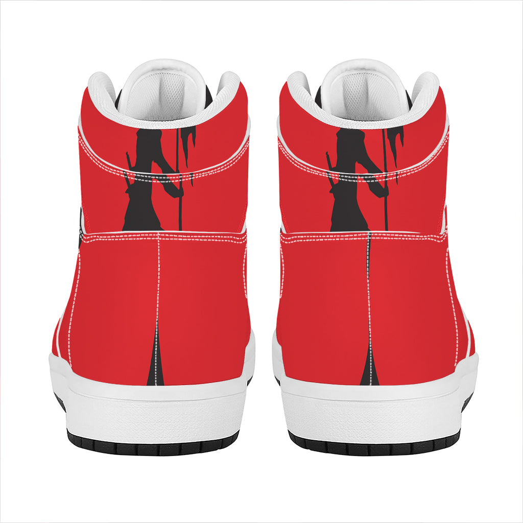 Red Sun Samurai Print High Top Leather Sneakers