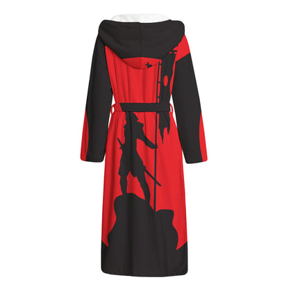 Red Sun Samurai Print Hooded Bathrobe