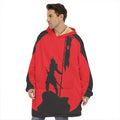 Red Sun Samurai Print Hoodie Blanket