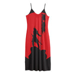 Red Sun Samurai Print Jersey Midi Cami Dress