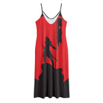Red Sun Samurai Print Jersey Midi Cami Dress