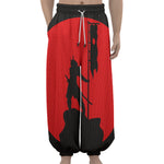 Red Sun Samurai Print Lantern Pants
