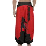 Red Sun Samurai Print Lantern Pants