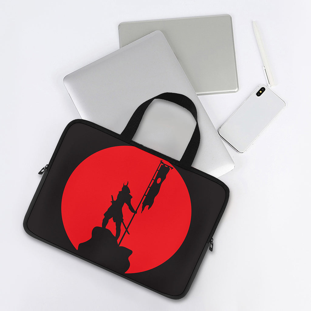 Red Sun Samurai Print Laptop Sleeve With Handle