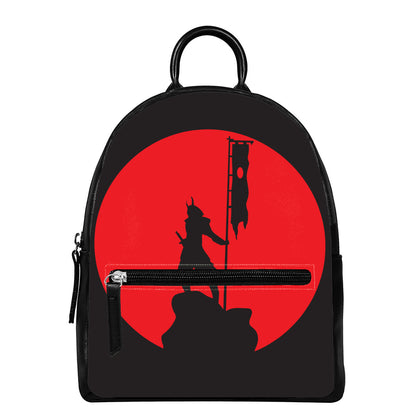 Red Sun Samurai Print Leather Backpack