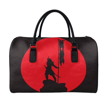 Red Sun Samurai Print Leather Duffle Bag