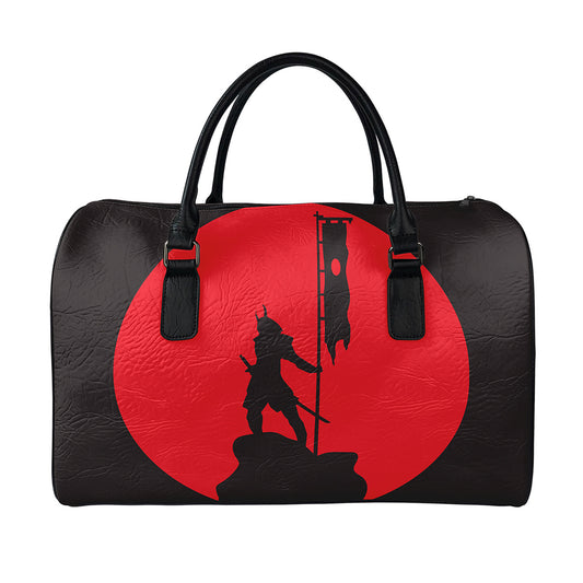 Red Sun Samurai Print Leather Duffle Bag
