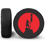 Red Sun Samurai Print Leather Spare Tire Cover