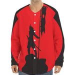 Red Sun Samurai Print Long Sleeve Baseball Jersey
