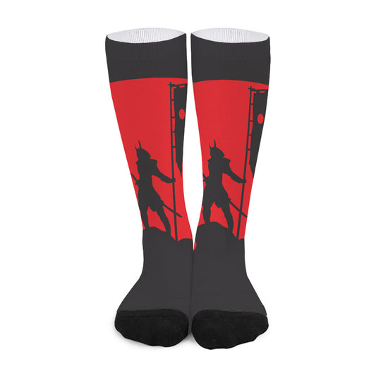 Red Sun Samurai Print Long Socks