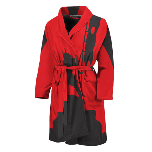 Red Sun Samurai Print Men's Bathrobe