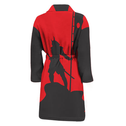 Red Sun Samurai Print Men's Bathrobe