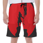 Red Sun Samurai Print Men's Beach Shorts
