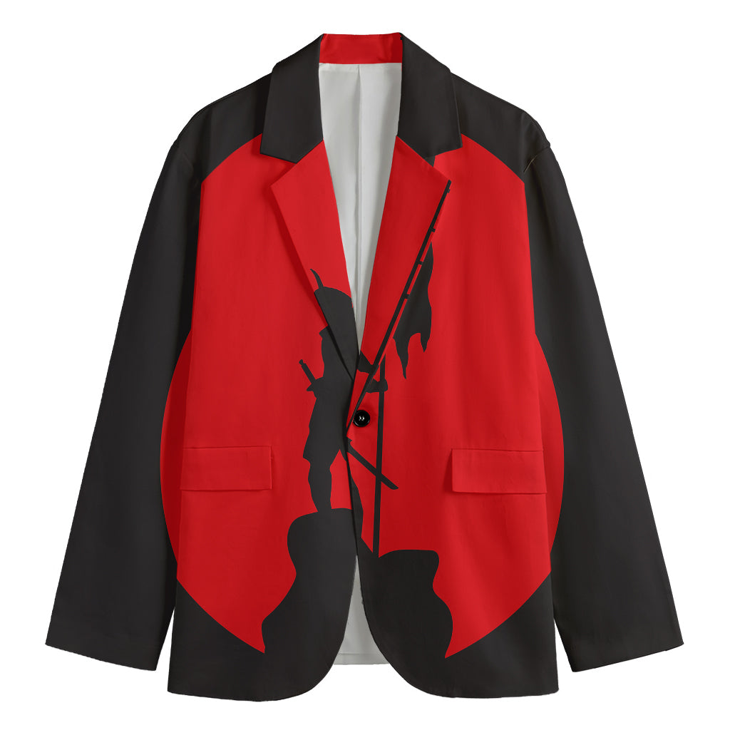 Red Sun Samurai Print Men's Blazer