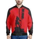 Red Sun Samurai Print Men's Bomber Jacket