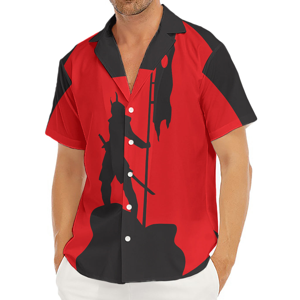 Red Sun Samurai Print Men's Deep V-Neck Shirt