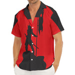 Red Sun Samurai Print Men's Deep V-Neck Shirt
