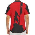 Red Sun Samurai Print Men's Deep V-Neck Shirt