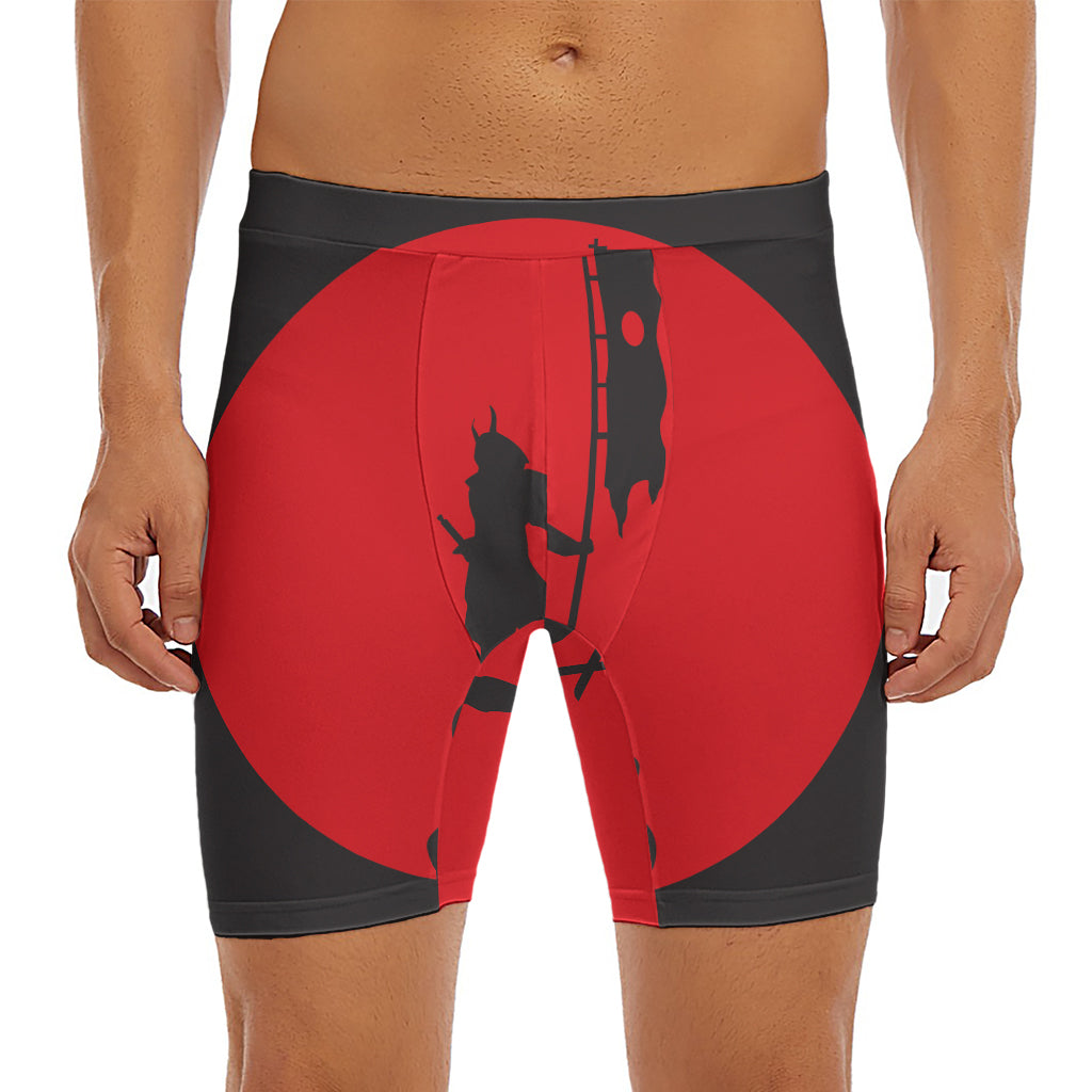 Red Sun Samurai Print Men's Long Boxer Briefs