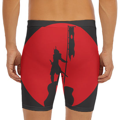 Red Sun Samurai Print Men's Long Boxer Briefs