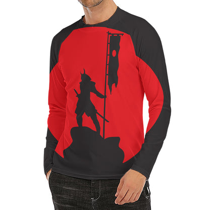 Red Sun Samurai Print Men's Long Sleeve Rash Guard