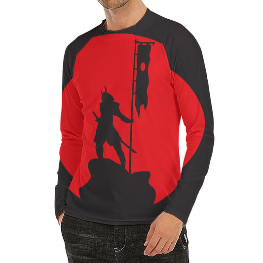 Red Sun Samurai Print Men's Long Sleeve Rash Guard