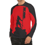 Red Sun Samurai Print Men's Long Sleeve Rash Guard