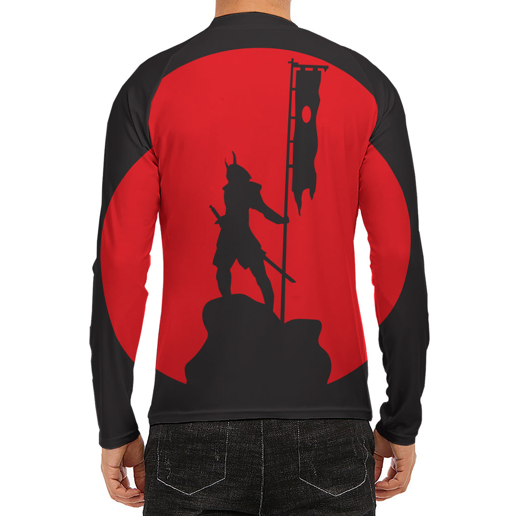 Red Sun Samurai Print Men's Long Sleeve Rash Guard